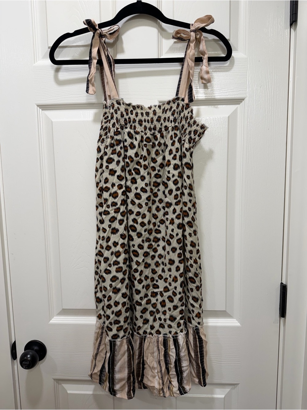 100% Cotton Leopard Print Tie-Shoulder Midi Dress